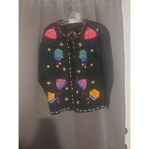 Bobbie Brooks Black Winter Sweater, Women's Small Pullover, Vintage Embroidery